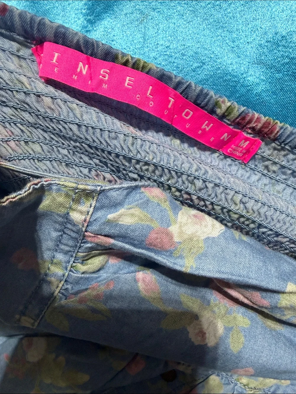 Tinseltown Chambray Floral Button-Front Sundress in Blue and Pink
